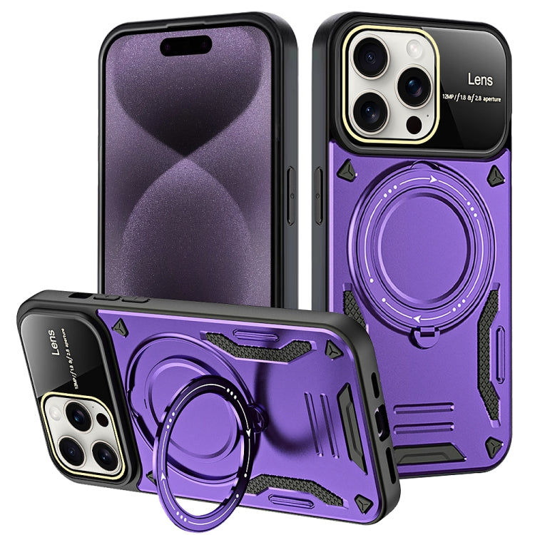 For iPhone 16 Pro Max Large Window MagSafe Holder Phone Case(Purple) by buy2fix