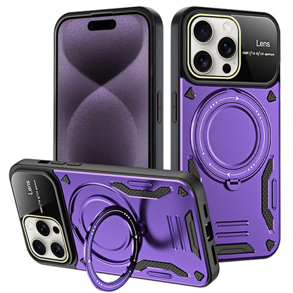 For iPhone 16 Pro Large Window MagSafe Holder Phone Case(Purple) by buy2fix