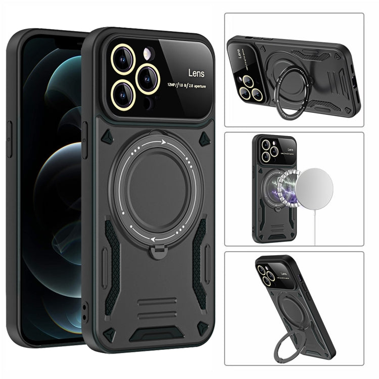 For iPhone 16 Pro Max Large Window MagSafe Holder Phone Case(Black) by buy2fix