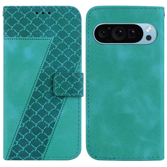 For Google Pixel 9 Pro Seven-shaped Embossed Leather Phone Case(Green) - Google Cases by buy2fix | Online Shopping UK | buy2fix