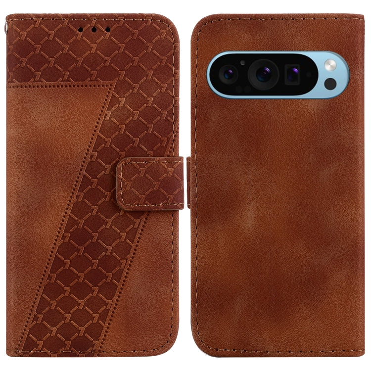 For Google Pixel 9 Pro Seven-shaped Embossed Leather Phone Case(Brown) by buy2fix