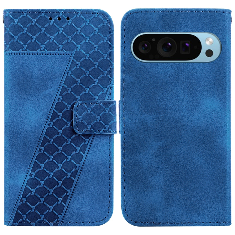 For Google Pixel 9 Pro Seven-shaped Embossed Leather Phone Case(Blue) by buy2fix