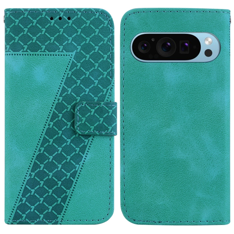 For Google Pixel 9 Seven-shaped Embossed Leather Phone Case(Green) by buy2fix