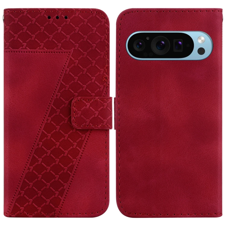 For Google Pixel 9 Seven-shaped Embossed Leather Phone Case(Red) by buy2fix