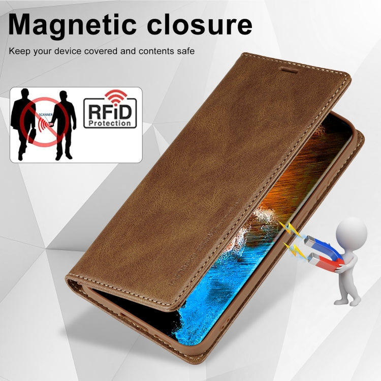For Samsung Galaxy S24 LC.IMEEKE RFID Anti-theft Leather Phone Case(Brown) - Galaxy S24 5G Cases by LC.IMEEKE | Online Shopping UK | buy2fix