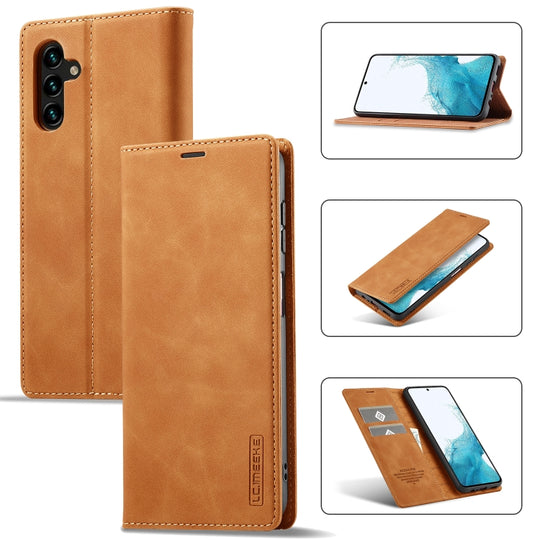 For Samsung Galaxy S23 FE 5G LC.IMEEKE Strong Magnetism Microfiber Leather Phone Case(Brown)