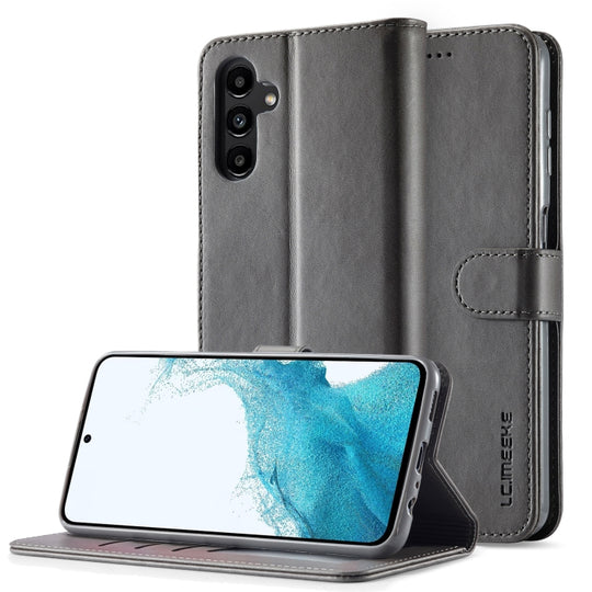 For Samsung Galaxy A05S LC.IMEEKE Calf Texture Leather Phone Case(Grey)