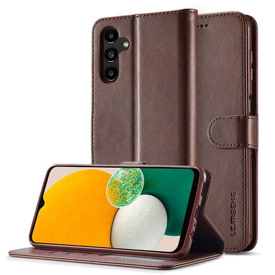 For Samsung Galaxy A25 LC.IMEEKE Calf Texture Leather Phone Case(Coffee)