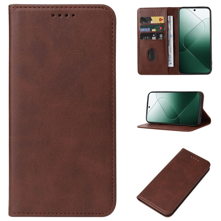 For Xiaomi 14 Magnetic Closure Leather Phone Case(Brown) - Xiaomi Cases by buy2fix | Online Shopping UK | buy2fix