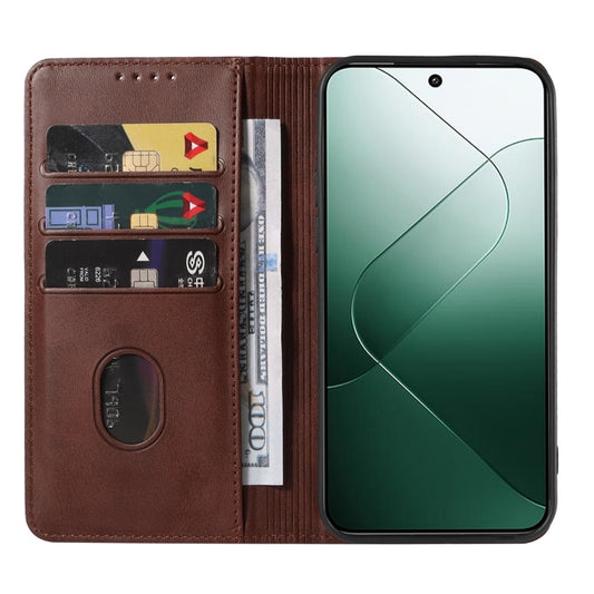 For Xiaomi 14 Magnetic Closure Leather Phone Case(Brown) - Xiaomi Cases by buy2fix | Online Shopping UK | buy2fix