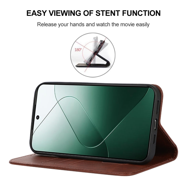 For Xiaomi 14 Magnetic Closure Leather Phone Case(Brown) - Xiaomi Cases by buy2fix | Online Shopping UK | buy2fix