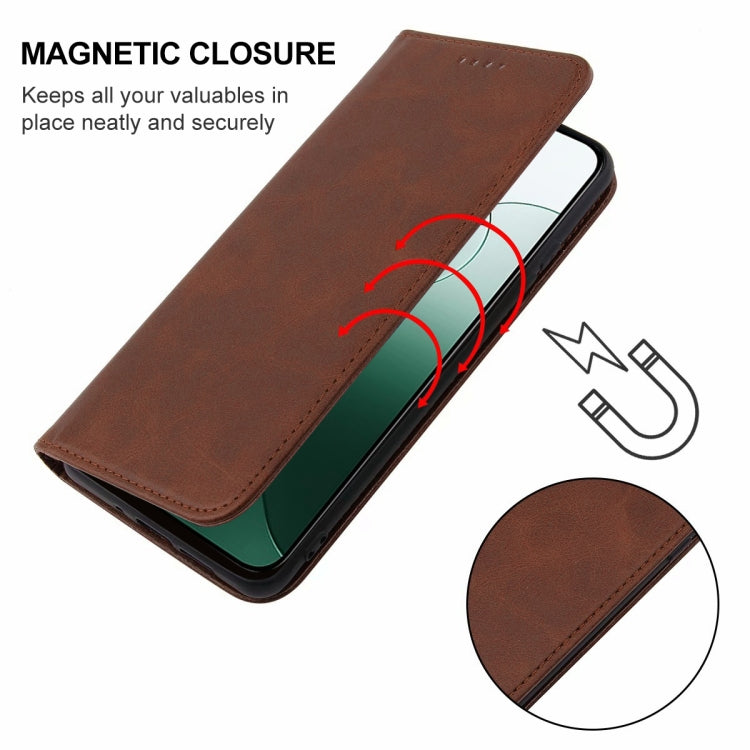 For Xiaomi 14 Magnetic Closure Leather Phone Case(Brown) - Xiaomi Cases by buy2fix | Online Shopping UK | buy2fix