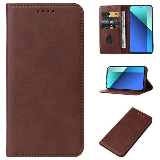 For Xiaomi Redmi Note 13 4G Magnetic Closure Leather Phone Case(Brown) - Xiaomi Cases by buy2fix | Online Shopping UK | buy2fix