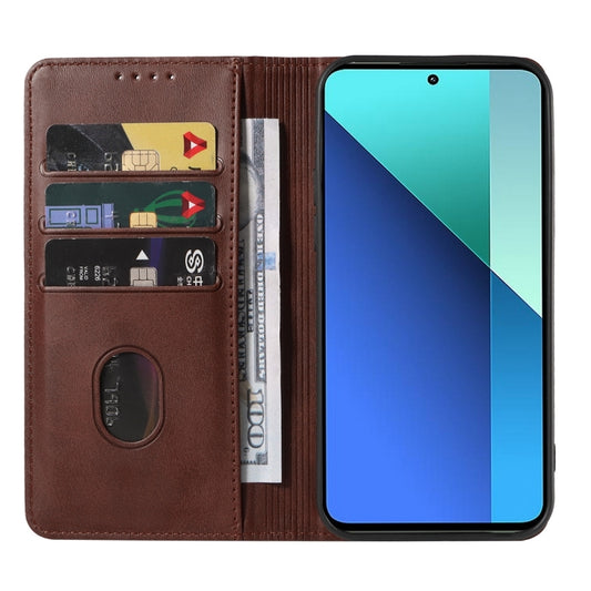 For Xiaomi Redmi Note 13 4G Magnetic Closure Leather Phone Case(Brown) - Xiaomi Cases by buy2fix | Online Shopping UK | buy2fix