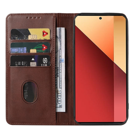 For Xiaomi Redmi Note 13 Pro 4G Magnetic Closure Leather Phone Case(Brown) - Xiaomi Cases by buy2fix | Online Shopping UK | buy2fix