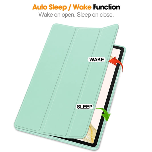 For Samsung Galaxy Tab S9+ 3-Fold Pure Color TPU Smart Leather Tablet Case with Pen Slot(Mint Green) by buy2fix