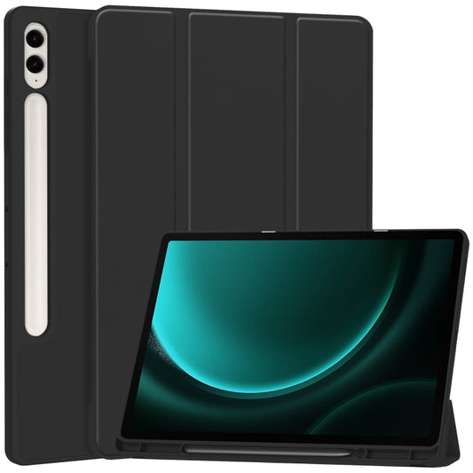 For Samsung Galaxy Tab S9 FE+ / S10+ 3-Fold Pure Color TPU Smart Leather Tablet Case with Pen Slot(Black) - Galaxy Tab S9 FE+ by buy2fix | Online Shopping UK | buy2fix