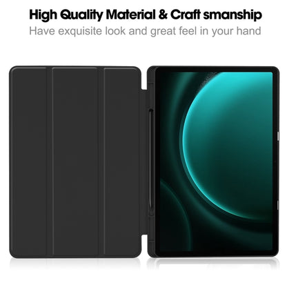 For Samsung Galaxy Tab S9 FE+ / S10+ 3-Fold Pure Color TPU Smart Leather Tablet Case with Pen Slot(Black) - Galaxy Tab S9 FE+ by buy2fix | Online Shopping UK | buy2fix