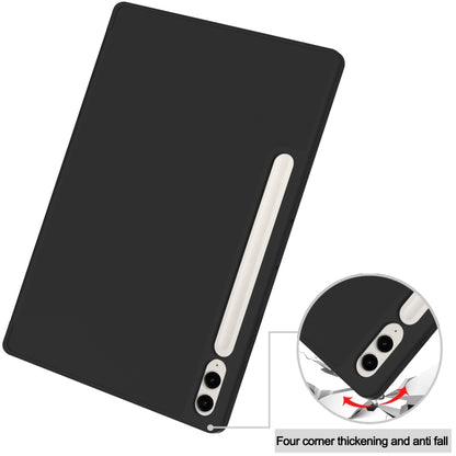 For Samsung Galaxy Tab S9 FE+ / S10+ 3-Fold Pure Color TPU Smart Leather Tablet Case with Pen Slot(Black) - Galaxy Tab S9 FE+ by buy2fix | Online Shopping UK | buy2fix