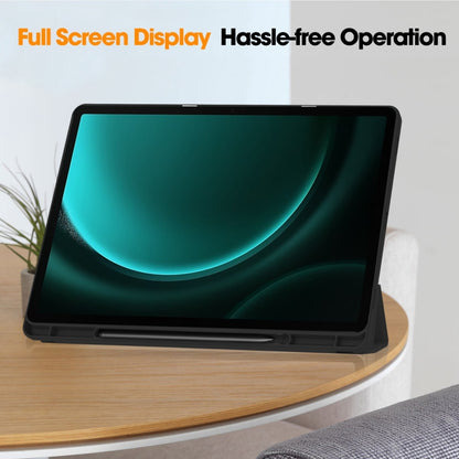 For Samsung Galaxy Tab S9 FE+ / S10+ 3-Fold Pure Color TPU Smart Leather Tablet Case with Pen Slot(Black) - Galaxy Tab S9 FE+ by buy2fix | Online Shopping UK | buy2fix