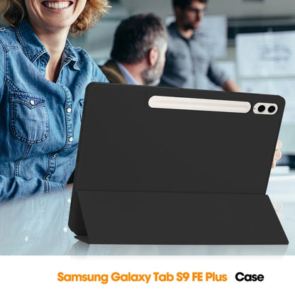 For Samsung Galaxy Tab S9 FE+ / S10+ 3-Fold Pure Color TPU Smart Leather Tablet Case with Pen Slot(Black) - Galaxy Tab S9 FE+ by buy2fix | Online Shopping UK | buy2fix