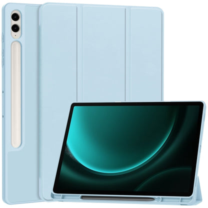 For Samsung Galaxy Tab S9 FE+ / S10+ 3-Fold Pure Color TPU Smart Leather Tablet Case with Pen Slot(Light Blue) - Galaxy Tab S9 FE+ by buy2fix | Online Shopping UK | buy2fix