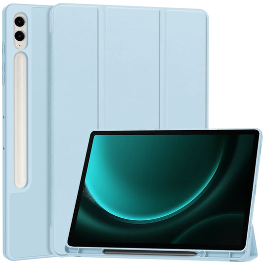 For Samsung Galaxy Tab S9 FE+ / S10+ 3-Fold Pure Color TPU Smart Leather Tablet Case with Pen Slot(Light Blue) - Galaxy Tab S9 FE+ by buy2fix | Online Shopping UK | buy2fix