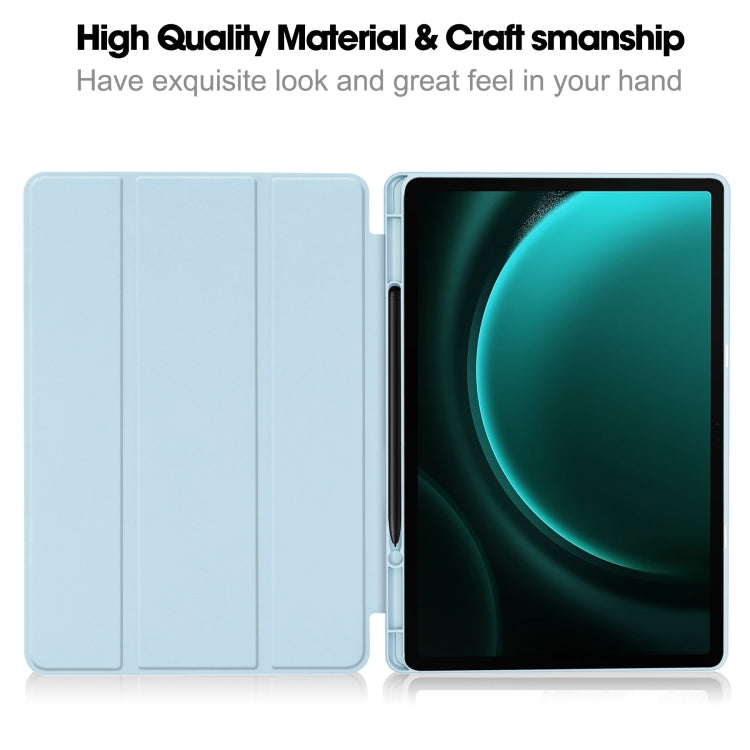 For Samsung Galaxy Tab S9 FE+ / S10+ 3-Fold Pure Color TPU Smart Leather Tablet Case with Pen Slot(Light Blue) - Galaxy Tab S9 FE+ by buy2fix | Online Shopping UK | buy2fix