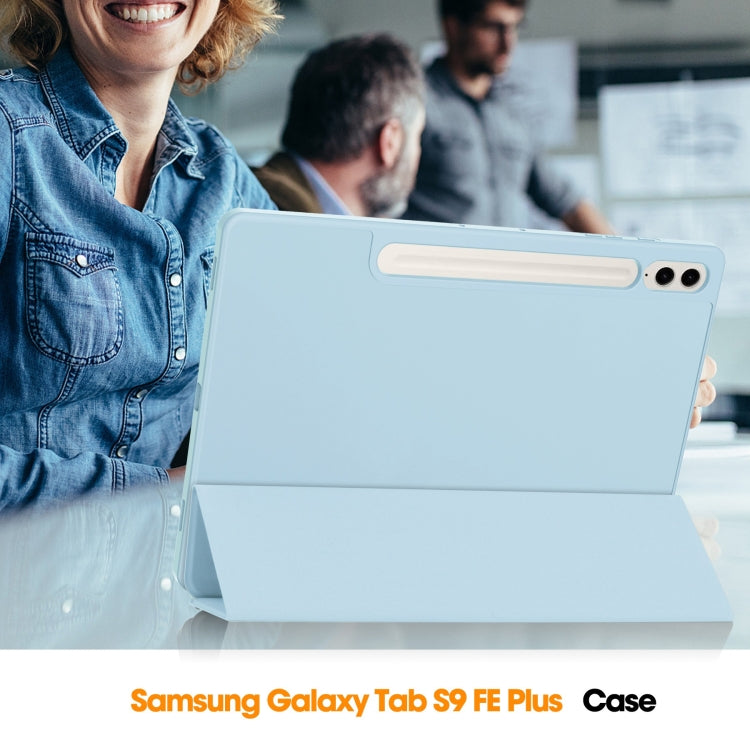 For Samsung Galaxy Tab S9 FE+ / S10+ 3-Fold Pure Color TPU Smart Leather Tablet Case with Pen Slot(Light Blue) - Galaxy Tab S9 FE+ by buy2fix | Online Shopping UK | buy2fix