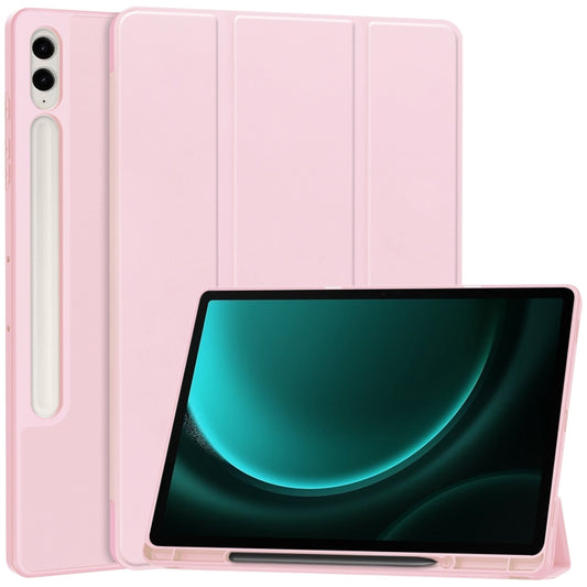 For Samsung Galaxy Tab S9 FE+ / S10+ 3-Fold Pure Color TPU Smart Leather Tablet Case with Pen Slot(Pink) - Galaxy Tab S9 FE+ by buy2fix | Online Shopping UK | buy2fix