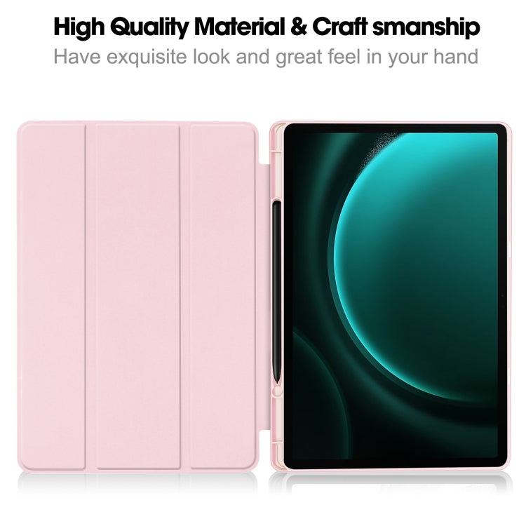 For Samsung Galaxy Tab S9 FE+ / S10+ 3-Fold Pure Color TPU Smart Leather Tablet Case with Pen Slot(Pink) - Galaxy Tab S9 FE+ by buy2fix | Online Shopping UK | buy2fix