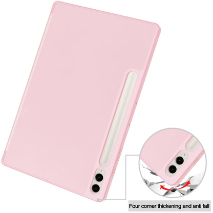 For Samsung Galaxy Tab S9 FE+ / S10+ 3-Fold Pure Color TPU Smart Leather Tablet Case with Pen Slot(Pink) - Galaxy Tab S9 FE+ by buy2fix | Online Shopping UK | buy2fix