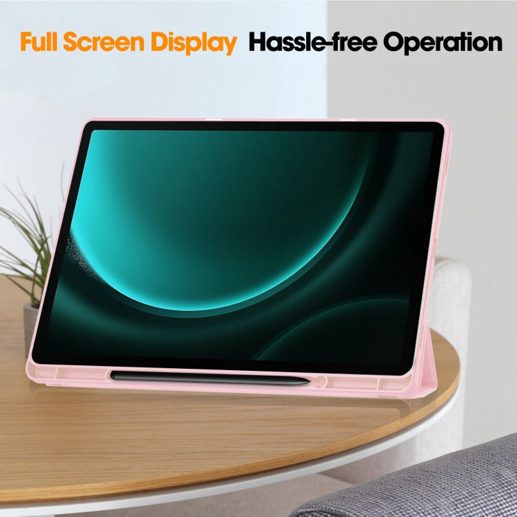 For Samsung Galaxy Tab S9 FE+ / S10+ 3-Fold Pure Color TPU Smart Leather Tablet Case with Pen Slot(Pink) - Galaxy Tab S9 FE+ by buy2fix | Online Shopping UK | buy2fix