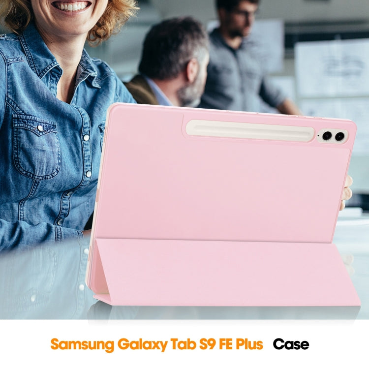 For Samsung Galaxy Tab S9 FE+ / S10+ 3-Fold Pure Color TPU Smart Leather Tablet Case with Pen Slot(Pink) - Galaxy Tab S9 FE+ by buy2fix | Online Shopping UK | buy2fix