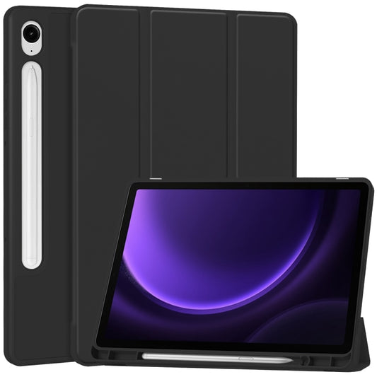 For Samsung Galaxy Tab S9 FE / S10 FE 3-Fold Pure Color TPU Smart Leather Tablet Case with Pen Slot(Black) - Galaxy Tab S9 FE by buy2fix | Online Shopping UK | buy2fix
