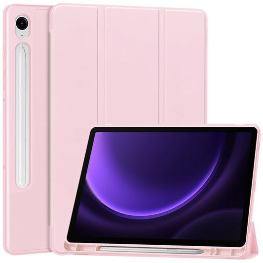 For Samsung Galaxy Tab S9 FE / S10 FE 3-Fold Pure Color TPU Smart Leather Tablet Case with Pen Slot(Pink) - Galaxy Tab S9 FE by buy2fix | Online Shopping UK | buy2fix