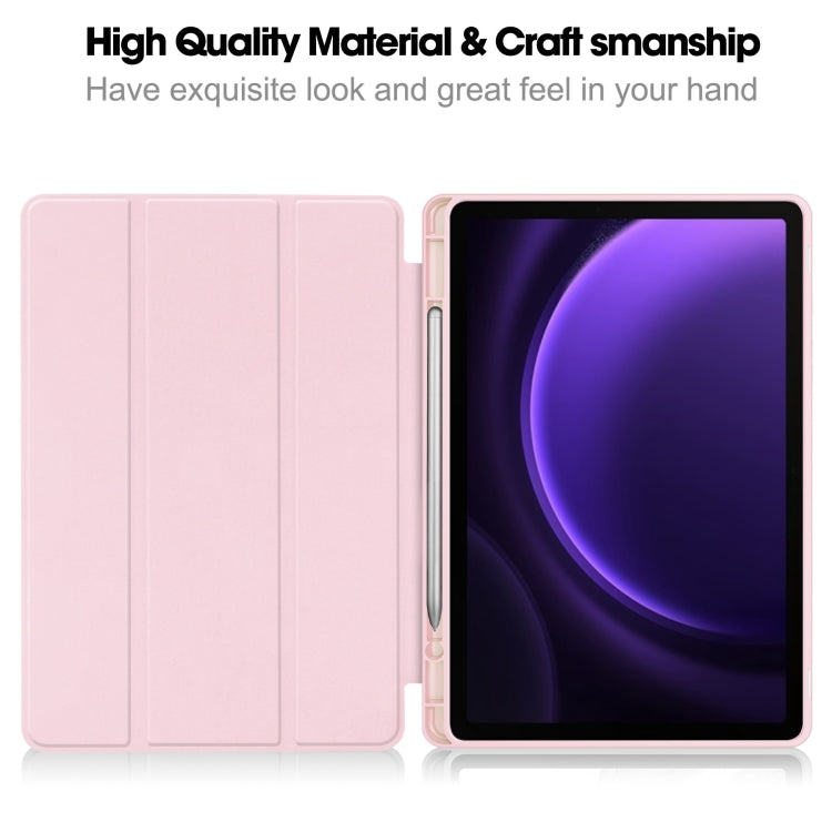 For Samsung Galaxy Tab S9 FE / S10 FE 3-Fold Pure Color TPU Smart Leather Tablet Case with Pen Slot(Pink) - Galaxy Tab S9 FE by buy2fix | Online Shopping UK | buy2fix