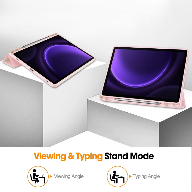 For Samsung Galaxy Tab S9 FE / S10 FE 3-Fold Pure Color TPU Smart Leather Tablet Case with Pen Slot(Pink) - Galaxy Tab S9 FE by buy2fix | Online Shopping UK | buy2fix
