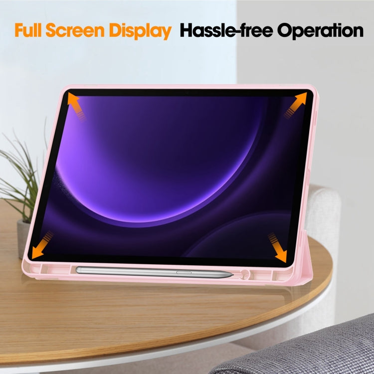 For Samsung Galaxy Tab S9 FE / S10 FE 3-Fold Pure Color TPU Smart Leather Tablet Case with Pen Slot(Pink) - Galaxy Tab S9 FE by buy2fix | Online Shopping UK | buy2fix