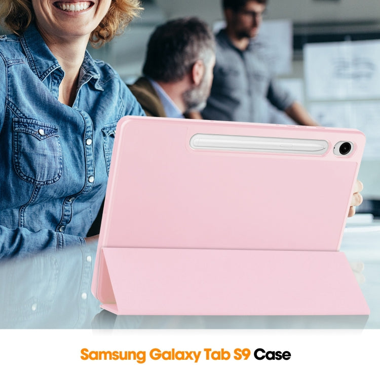 For Samsung Galaxy Tab S9 FE / S10 FE 3-Fold Pure Color TPU Smart Leather Tablet Case with Pen Slot(Pink) - Galaxy Tab S9 FE by buy2fix | Online Shopping UK | buy2fix