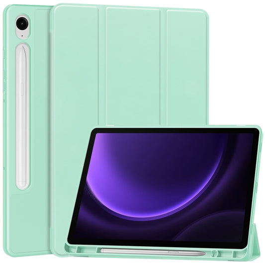For Samsung Galaxy Tab S9 FE / S10 FE 3-Fold Pure Color TPU Smart Leather Tablet Case with Pen Slot(Mint Green) - Galaxy Tab S9 FE by buy2fix | Online Shopping UK | buy2fix
