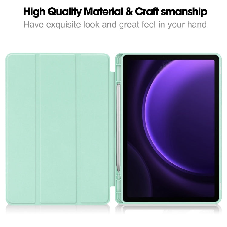 For Samsung Galaxy Tab S9 FE / S10 FE 3-Fold Pure Color TPU Smart Leather Tablet Case with Pen Slot(Mint Green) - Galaxy Tab S9 FE by buy2fix | Online Shopping UK | buy2fix