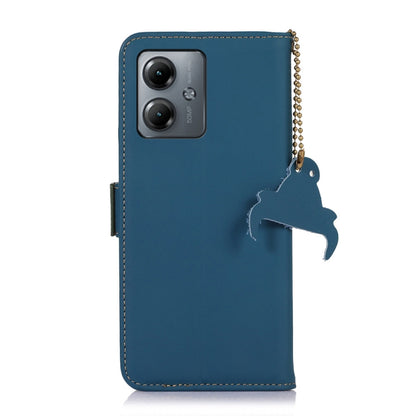 For Motorola Moto G14 4G Genuine Leather Magnetic RFID Leather Phone Case(Blue) - Motorola Cases by buy2fix | Online Shopping UK | buy2fix