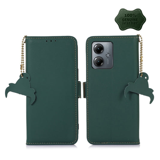 For Motorola Moto G14 4G Genuine Leather Magnetic RFID Leather Phone Case(Green) - Motorola Cases by buy2fix | Online Shopping UK | buy2fix