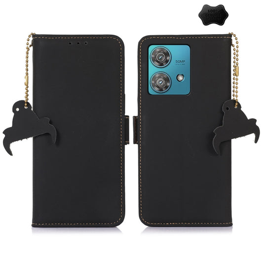 For Motorola Edge 40 Neo Genuine Leather Magnetic RFID Leather Phone Case(Black) - Motorola Cases by buy2fix | Online Shopping UK | buy2fix
