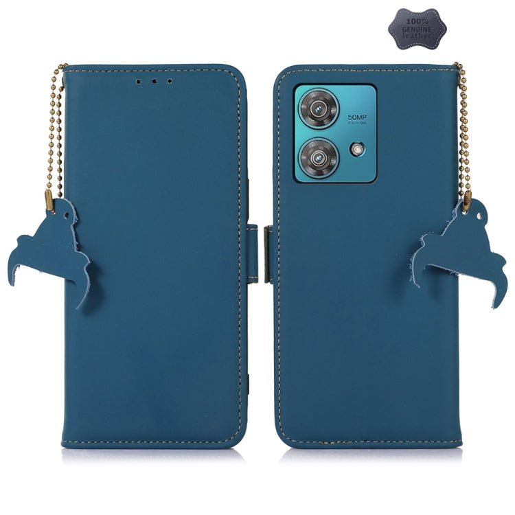 For Motorola Edge 40 Neo Genuine Leather Magnetic RFID Leather Phone Case(Blue) - Motorola Cases by buy2fix | Online Shopping UK | buy2fix