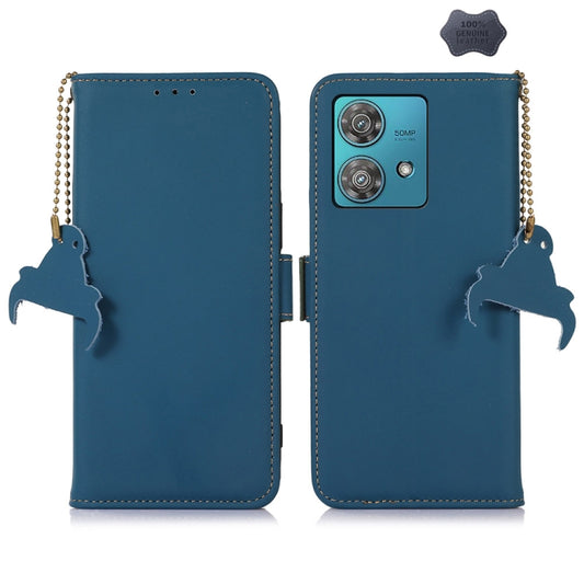 For Motorola Edge 40 Neo Genuine Leather Magnetic RFID Leather Phone Case(Blue) - Motorola Cases by buy2fix | Online Shopping UK | buy2fix