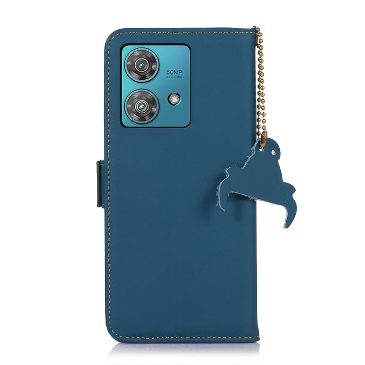 For Motorola Edge 40 Neo Genuine Leather Magnetic RFID Leather Phone Case(Blue) - Motorola Cases by buy2fix | Online Shopping UK | buy2fix