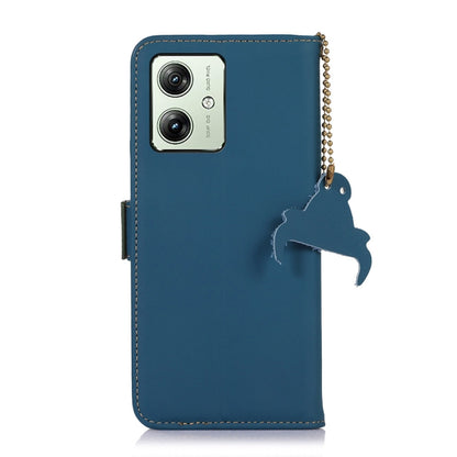 For Motorola Moto G54 5G Genuine Leather Magnetic RFID Leather Phone Case(Blue) - Motorola Cases by buy2fix | Online Shopping UK | buy2fix