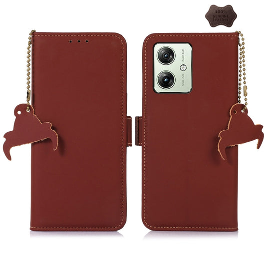 For Motorola Moto G54 5G Genuine Leather Magnetic RFID Leather Phone Case(Coffee) - Motorola Cases by buy2fix | Online Shopping UK | buy2fix